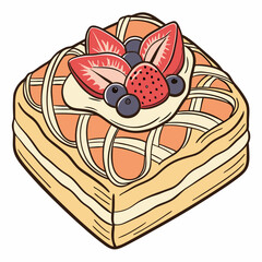 Square Danish Pastry with Strawberries Blueberries Cream Pastel Colors Sweet Treat Bakery Item