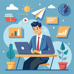 Efficient Businessman Working on Laptop Productivity and Success