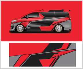 Obraz premium Sleek Van Wrap Design with Geometric Red Black and Gray Pattern