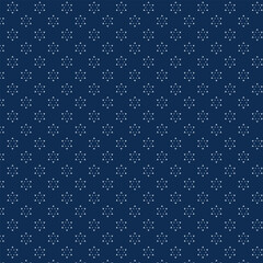 Small white flowers pattern doodle shapes motif continuous classic blue background. Modern floral fabric design textile swatch ladies dress, men's shirt all over print block.