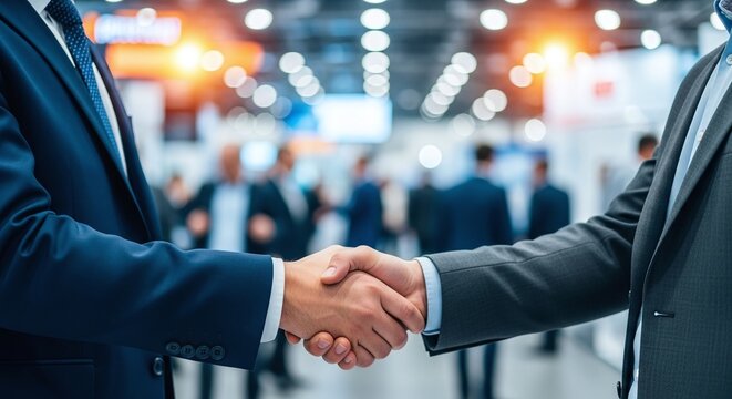 Businessmen handshake at conference