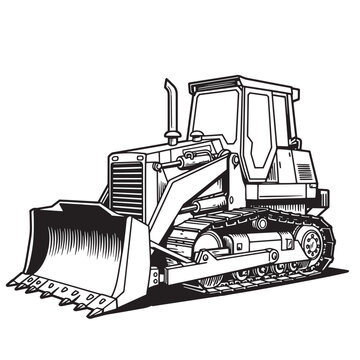 Vintage art silhouette illustration of a bulldozer for construction projects and heavy machinery operations