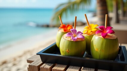 coconut cocktail on the beach