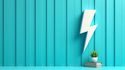Obraz premium Teal Wall White Lightning Bolt Succulent Plant Books