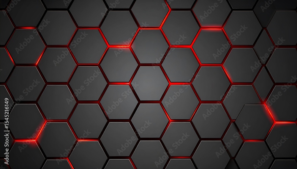 Poster Abstract Hexagon pattern with red glow.