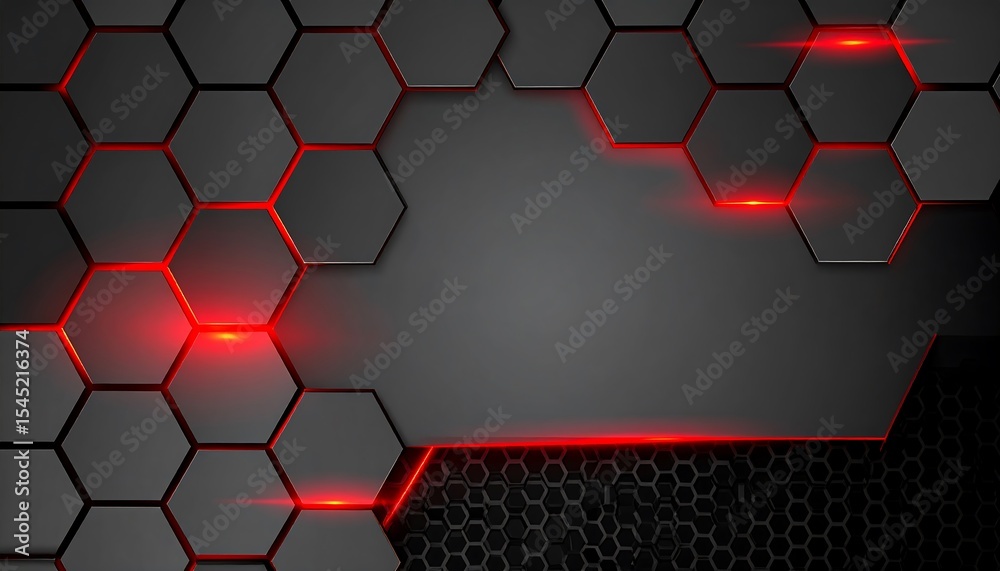 Aufkleber Abstract metallic hexagon background with red glow.