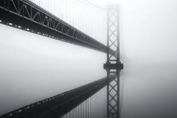 Fototapeta premium Foggy bridge reflection minimalist black and white photography