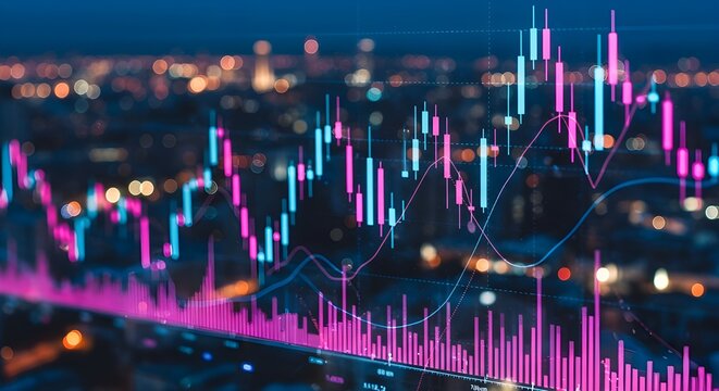 Una exhibici&oacute;n del mercado de valores que muestra la bandera y los datos financieros de los EE. UU., Con n&uacute;meros en ingl&eacute;s en &eacute;l, el fondo est&aacute; borrosa para resaltar los detalles de un dise&ntilde;o de papel