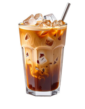 Iced coffee in glass with straw, illustration isolated on white or transparent background