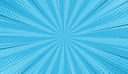 Vector comic book template with rays and halftone. Vintage background for superhero comic book posters. Blue background of a superhero comic book in pop art style. Vector EPS 10.