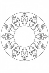 A circular mandala design with teardrop shapes arranged around a central empty circle space