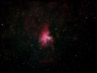 A colorful nebula in deep space that resembles an eagle