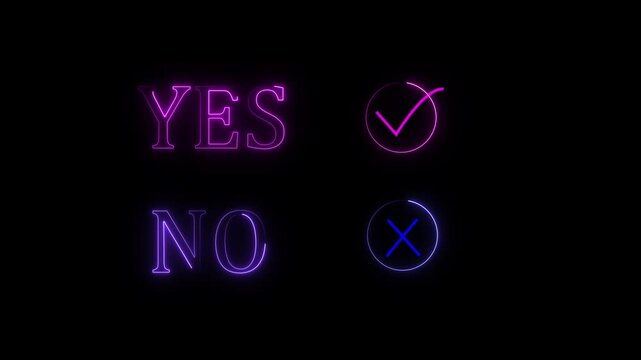 glowing neon check mark icon animation. ok , done, Neon cross mark, x symbol Wrong, error concept with glowing, neon light completed check mark.