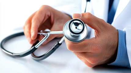 Doctor holding stethoscope close up