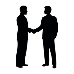 Man standing and shaking hands with seated man silhouette vector