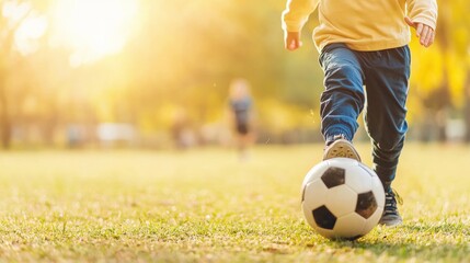 Golden hour soccer childs play in the park