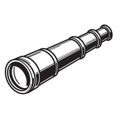 Classic black and white silhouette illustration of a vintage telescope design for nautical and exploration concepts