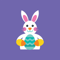 Easter bunny joyfully holding painted eggs for holiday fun Vector illustration