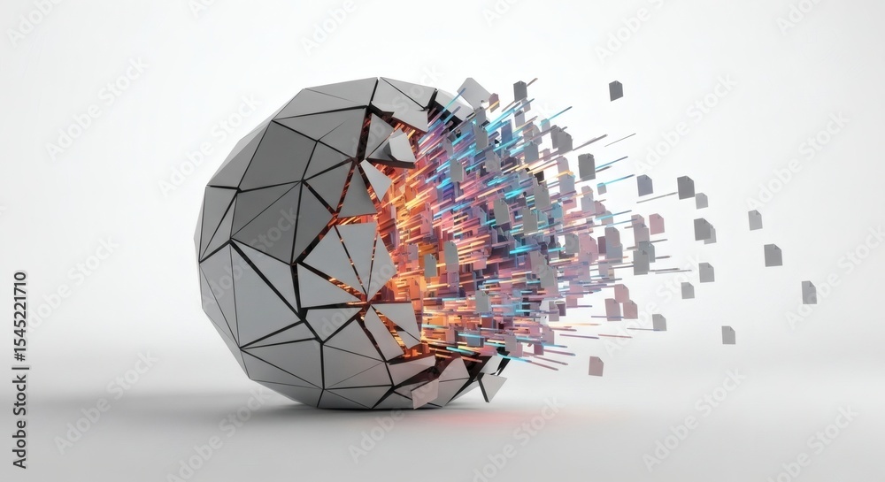 Fototapete shattering sphere abstract 3d render of exploding geometric structure