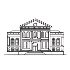 Elegant vintage art silhouette illustration of a classical building with columns arches windows and a pediment style architecture design
