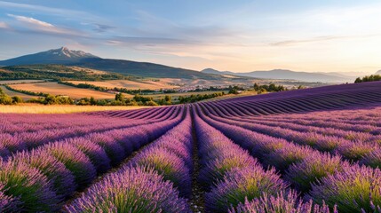 Fototapeta premium Serene lavender fields at sunrise