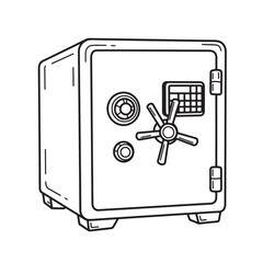 Outline illustration of a vintage safe depicting security safety and financial protection