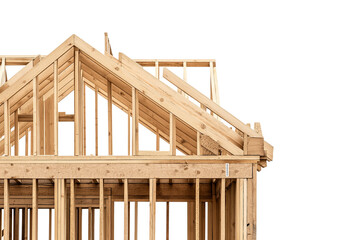 Exposed Wooden Framework of a House Under Construction on Transparent Background