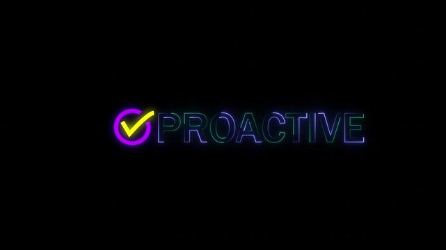 Neon text Proactive or reactive solution initiative concept. Businessman with checkmark and text.