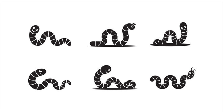 worm cartoon vector hand drawn illustration on white background. worm icon silhouette vector set.