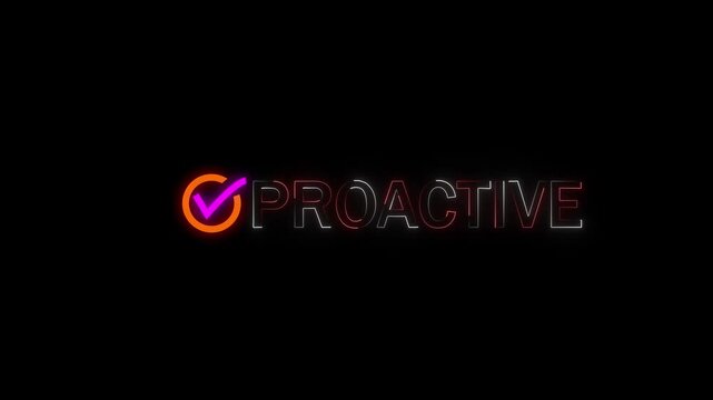 Neon text Proactive or reactive solution initiative concept. Businessman with checkmark and text.