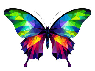 Vibrant rainbow butterfly low poly design isolated on transparent background