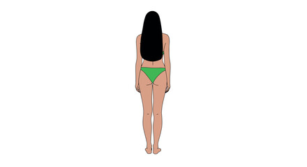 Minimalist illustration of woman in green swimwear for summer fashion design