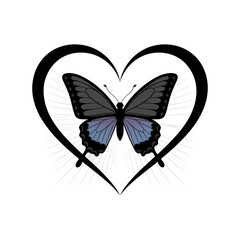 Butterfly inside heart shape isolated on transparent background