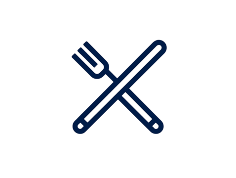Crossed fork and knife icon isolated on transparent background
