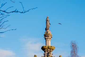 Glasgow Scotland: 8th Jan 2025: The Stewart Memorial Fountain in Kelvingrove Park on sunny winter day