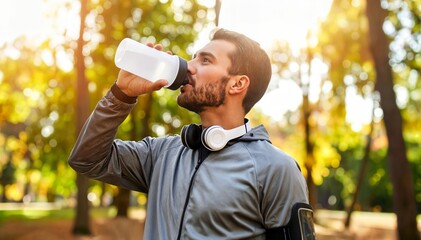 Man Drinking Water after Workout in Park