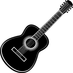 Black and white acoustic guitar vector illustration showcasing music performance and musical instrument design elements