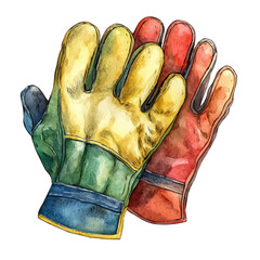 Gardening Gloves, watercolor illustration vector, isolated on a white background.