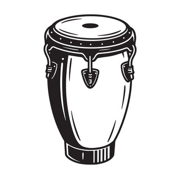 Simple vintage black and white art silhouette illustration of a conga drum musical instrument