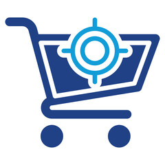 Market Target - Dual Tone Blue Glyph Icon - Shopping cart with target symbol, representing market targeting and consumer acceleration