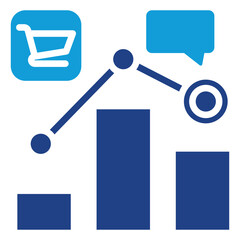 Sales Analysis - Dual Tone Blue Glyph Icon - Chart with sales symbols and magnifier represents monitoring sales growth and performance