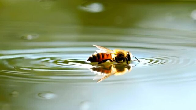 bee on golden honeycomb wave moving in slow motion