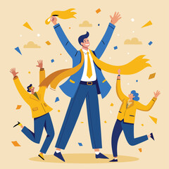 Celebrating Success Team Triumph and Achievement Vector Illustration