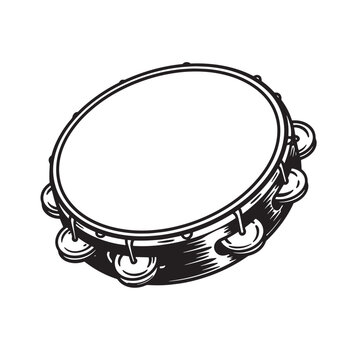 black and white tambourine drawing clip art preview