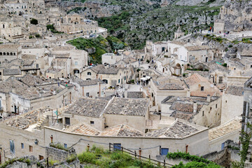 Matera, Italy. Panoramic view of the historic center of Matera. View of Via Madonna dell'Idris in the middle and Via Madonna delle Virtù on the left. 