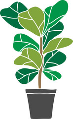 Fiddle Leaf Fig in Pot: A stylized illustration of a vibrant Fiddle Leaf Fig gracefully housed in a modern pot, showcasing the elegance of indoor flora