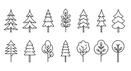 Hand-drawn tree icons set for nature and design projects
