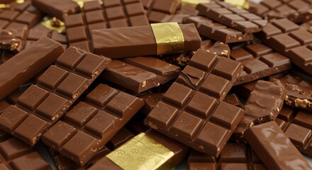 Milk Chocolate Bars Gold Wrapper Pile Closeup image