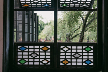 Inside Keyuan Museum, Dongguan City, Guangdong Province, China, Asia, a flower window(lattice...