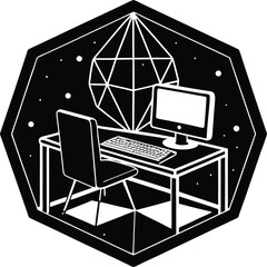 Remote work vector silhouette illustration NFT Home Office Decorated with Digital Art